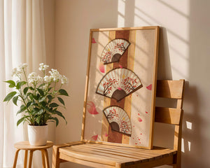 Elegant Japanese Fans with Cherry Blossom Design on Textured Background - Mi tienda