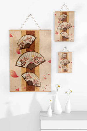 Elegant Japanese Fans with Cherry Blossom Design on Textured Background - Mi tienda