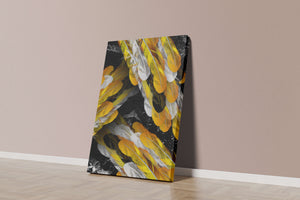 Abstract Composition with Yellow and White Feathers on a Black Background - Mi tienda