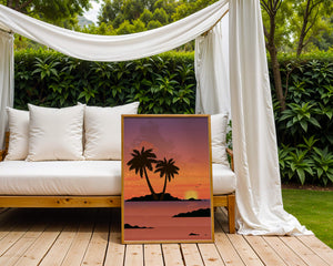 Sunset Over Tropical Island with Palm Trees and Birds - Mi tienda