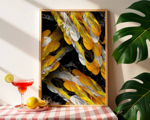 Abstract Composition with Yellow and White Feathers on a Black Background - Mi tienda