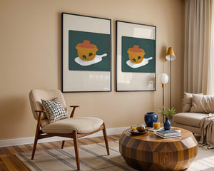 Orange Pot with Green Leaf Design on Cutting Board - Mi tienda