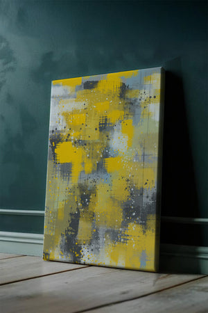 Abstract Yellow and Gray Geometric Art with Textured Patterns - Mi tienda