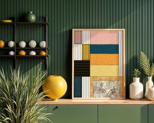 Geometric Abstract Art with Textured Blocks and Gold Accents - Mi tienda