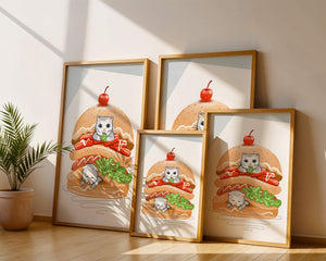 Playful Cats in a Burger with Tomato and Lettuce Topped with a Cherry - Mi tienda