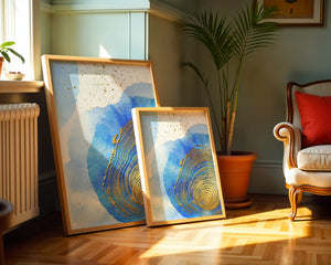 Abstract Watercolor Art with Gold Accents and Circular Pattern Design - Mi tienda