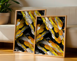 Abstract Composition with Yellow and White Feathers on a Black Background - Mi tienda
