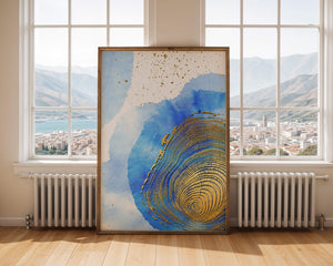 Abstract Watercolor Art with Gold Accents and Circular Pattern Design - Mi tienda