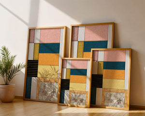 Geometric Abstract Art with Textured Blocks and Gold Accents - Mi tienda