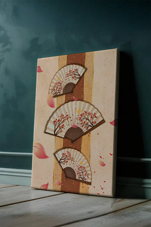 Elegant Japanese Fans with Cherry Blossom Design on Textured Background - Mi tienda