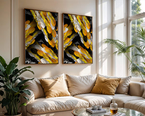 Abstract Composition with Yellow and White Feathers on a Black Background - Mi tienda