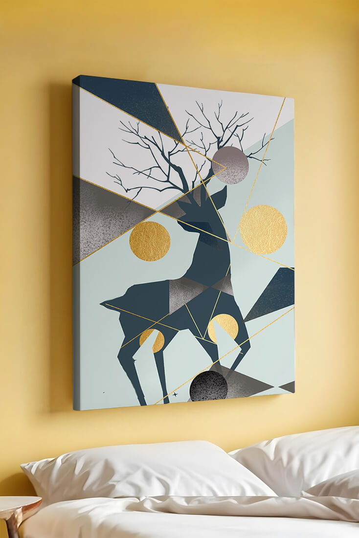 Geometric Deer with Gold and Abstract Elements