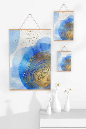 Abstract Watercolor Art with Gold Accents and Circular Pattern Design - Mi tienda