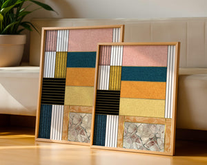 Geometric Abstract Art with Textured Blocks and Gold Accents - Mi tienda