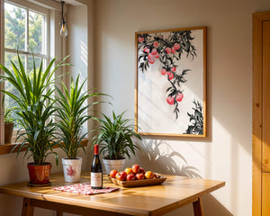 Watercolor Floral Illustration with Red Berries on Branch - Mi tienda