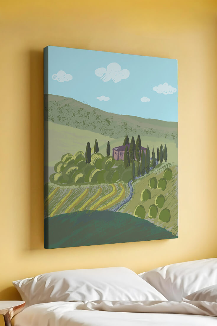 Charming Tuscan Countryside Landscape with Rolling Hills and Cypress Trees