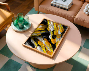 Abstract Composition with Yellow and White Feathers on a Black Background - Mi tienda