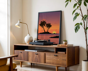 Sunset Over Tropical Island with Palm Trees and Birds - Mi tienda