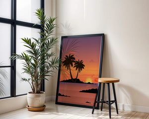 Sunset Over Tropical Island with Palm Trees and Birds - Mi tienda
