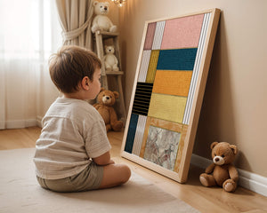 Geometric Abstract Art with Textured Blocks and Gold Accents - Mi tienda