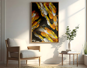 Abstract Composition with Yellow and White Feathers on a Black Background - Mi tienda