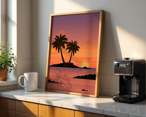 Sunset Over Tropical Island with Palm Trees and Birds - Mi tienda