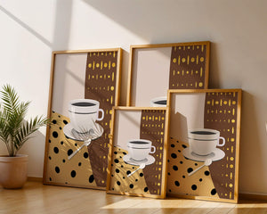 Contemporary Coffee Art with Geometric Patterns and Gold Accents - Mi tienda