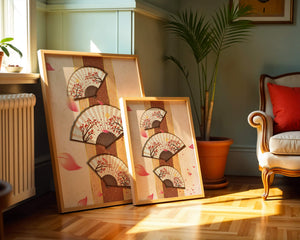 Elegant Japanese Fans with Cherry Blossom Design on Textured Background - Mi tienda