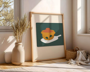 Orange Pot with Green Leaf Design on Cutting Board - Mi tienda
