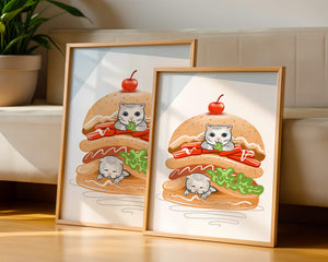Playful Cats in a Burger with Tomato and Lettuce Topped with a Cherry - Mi tienda