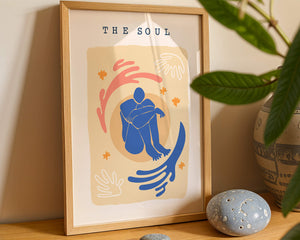 Contemplative Abstract Human Figure with Vibrant Colors and Bold Lines - Mi tienda