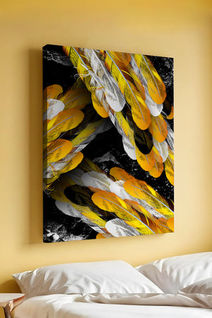Abstract Composition with Yellow and White Feathers on a Black Background - Mi tienda