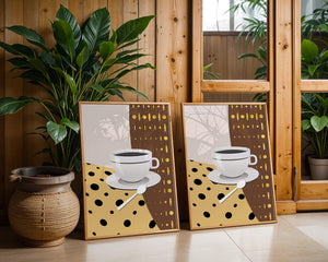 Contemporary Coffee Art with Geometric Patterns and Gold Accents - Mi tienda