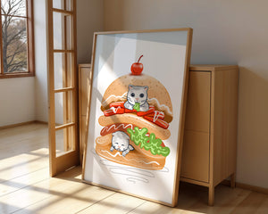 Playful Cats in a Burger with Tomato and Lettuce Topped with a Cherry - Mi tienda
