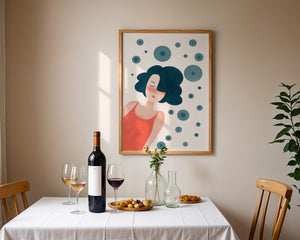 Dreamy Female Portrait with Abstract Circles in Modern Art Style - Mi tienda