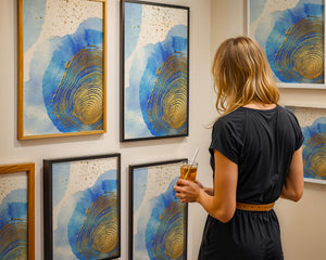 Abstract Watercolor Art with Gold Accents and Circular Pattern Design - Mi tienda