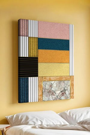 Geometric Abstract Art with Textured Blocks and Gold Accents - Mi tienda