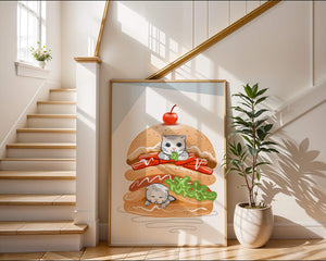 Playful Cats in a Burger with Tomato and Lettuce Topped with a Cherry - Mi tienda
