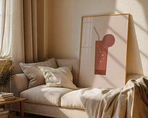 Minimalist Illustration of a Chocolate Drink with Straw and Window Background - Mi tienda