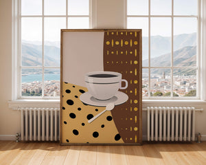 Contemporary Coffee Art with Geometric Patterns and Gold Accents - Mi tienda
