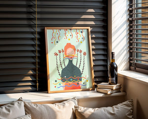 Whimsical Abstract Art of a Woman with Flowers and Streamers - Mi tienda