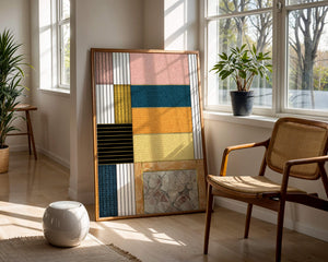 Geometric Abstract Art with Textured Blocks and Gold Accents - Mi tienda
