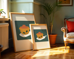 Orange Pot with Green Leaf Design on Cutting Board - Mi tienda