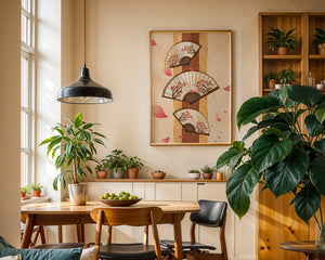 Elegant Japanese Fans with Cherry Blossom Design on Textured Background - Mi tienda