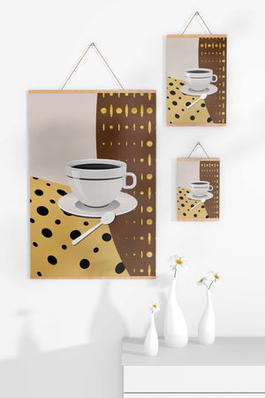 Contemporary Coffee Art with Geometric Patterns and Gold Accents - Mi tienda