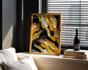Abstract Composition with Yellow and White Feathers on a Black Background - Mi tienda