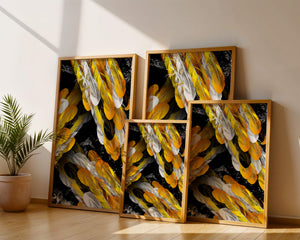 Abstract Composition with Yellow and White Feathers on a Black Background - Mi tienda