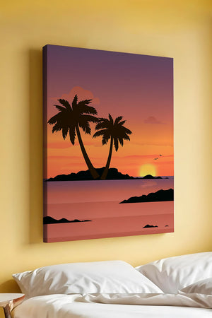 Sunset Over Tropical Island with Palm Trees and Birds - Mi tienda