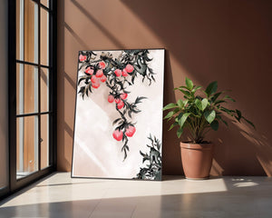 Watercolor Floral Illustration with Red Berries on Branch - Mi tienda