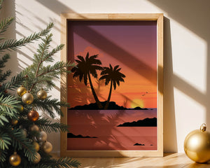 Sunset Over Tropical Island with Palm Trees and Birds - Mi tienda